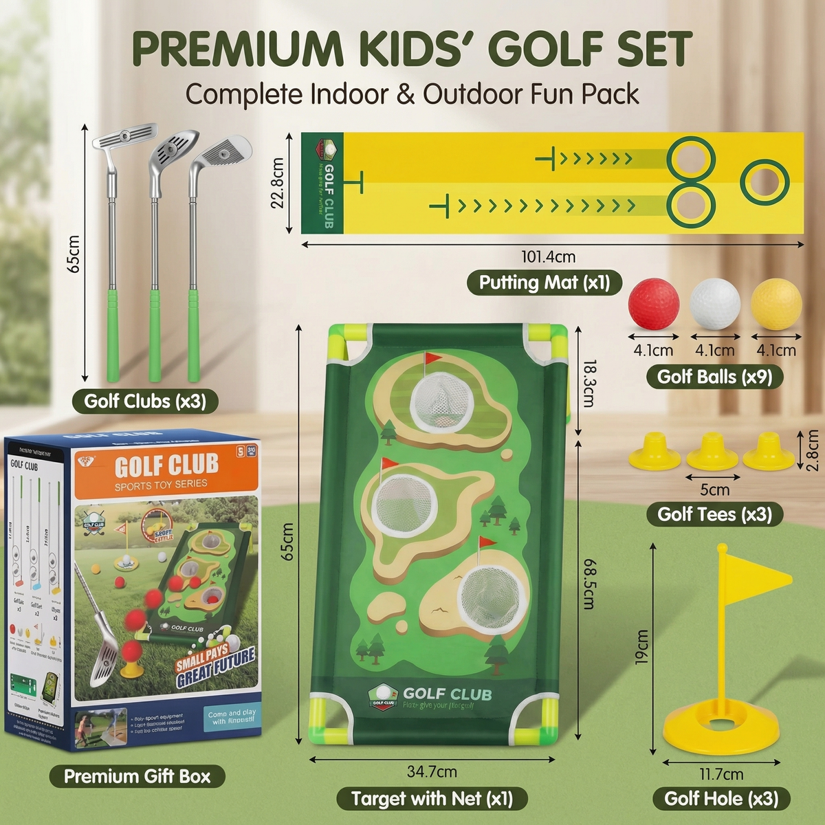 Adjustable Golf Putting Mat Play Set for Indoor Outdoor Practice