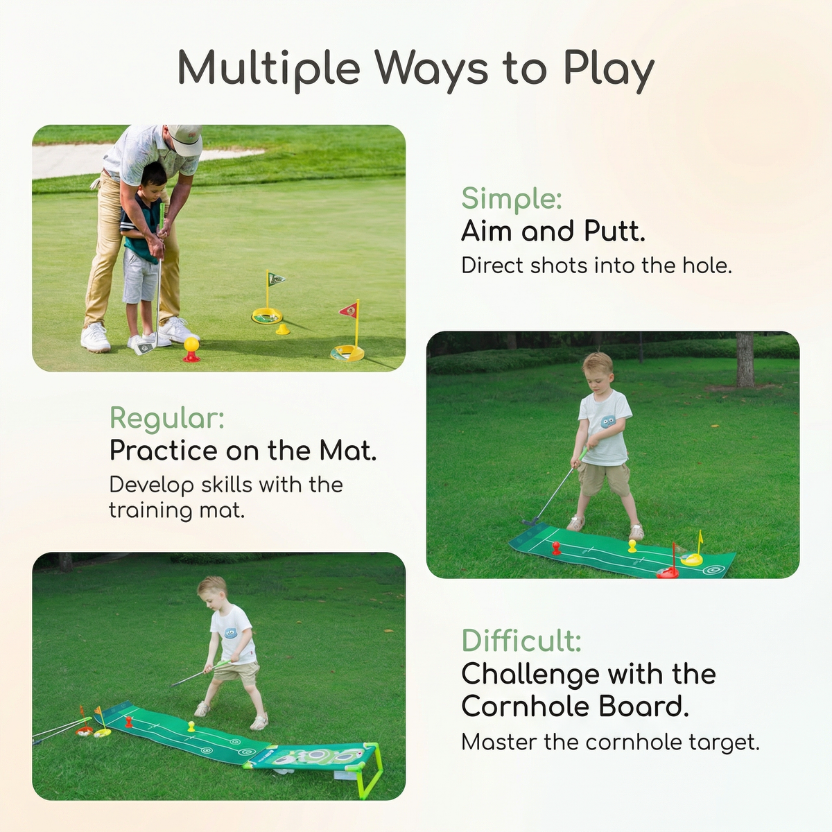 Adjustable Golf Putting Mat Play Set for Indoor Outdoor Practice