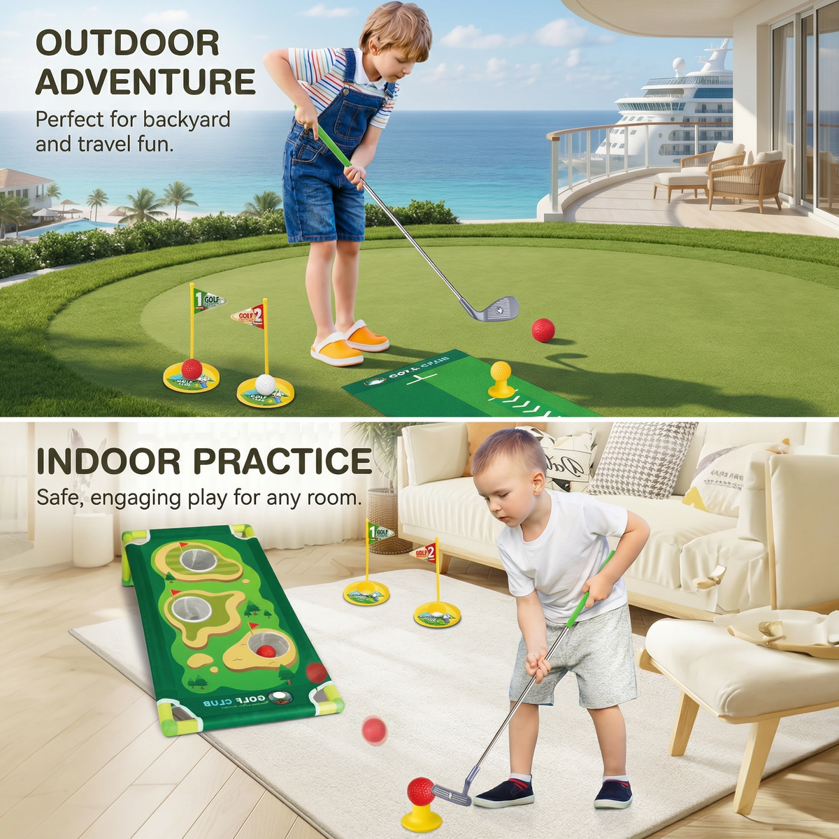 Adjustable Golf Putting Mat Play Set for Indoor Outdoor Practice
