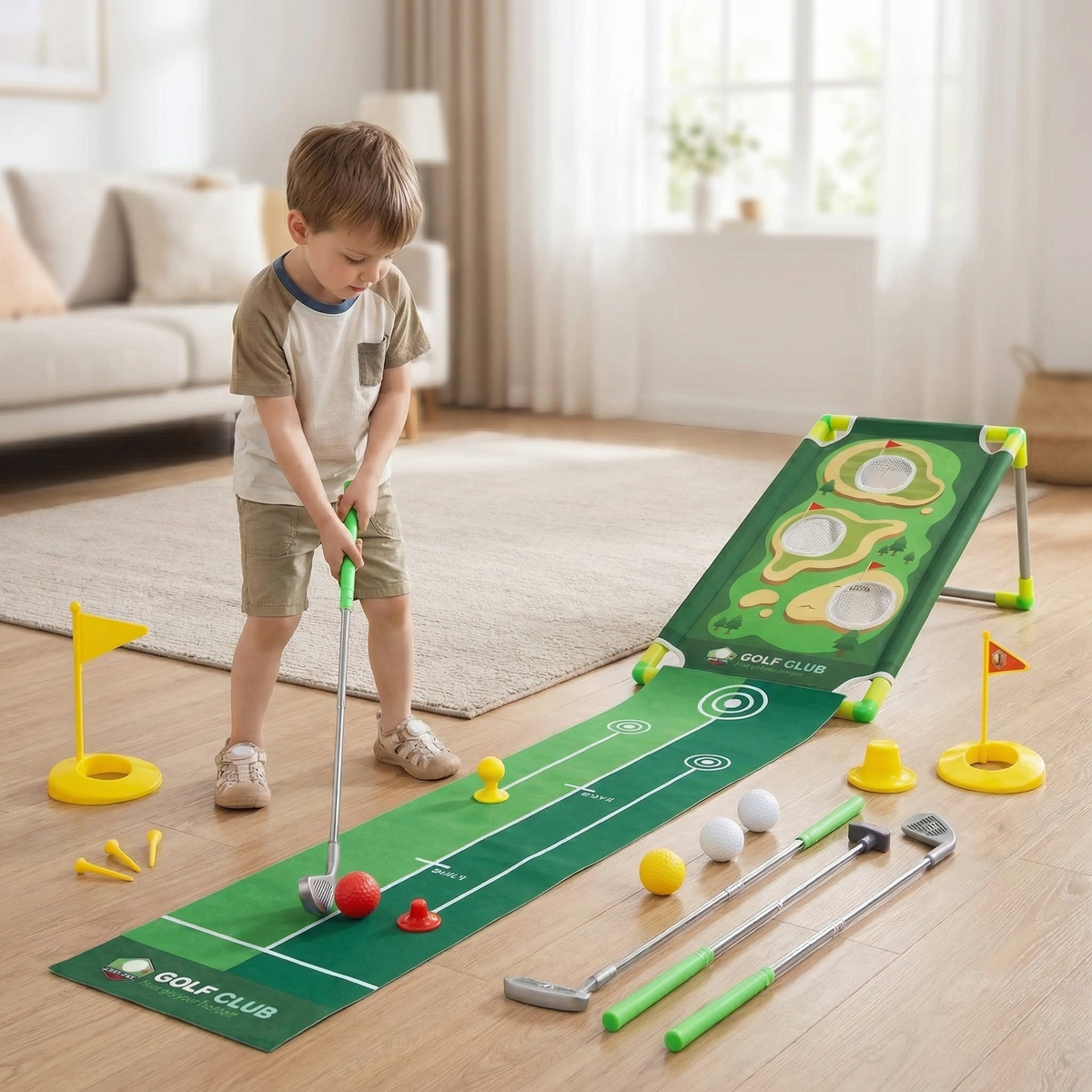 Adjustable Golf Putting Mat Play Set for Indoor Outdoor Practice