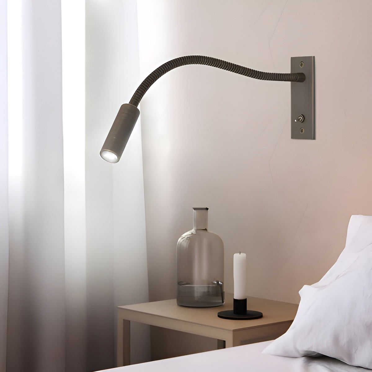 Adjustable Goose Neck Wall Reading Lamp Modern LED Bedside Light
