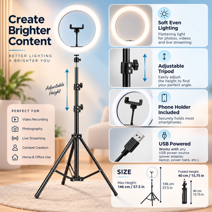 Adjustable LED Ring Light with Tripod Stand and Phone Holder