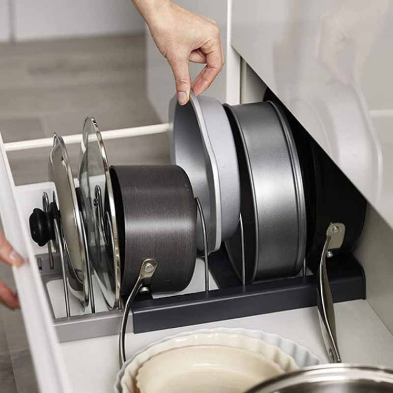 Adjustable Pan Organizer Rack Kitchen Cabinet Storage Holder