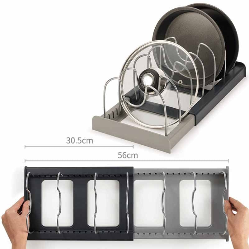Adjustable Pan Organizer Rack Kitchen Cabinet Storage Holder
