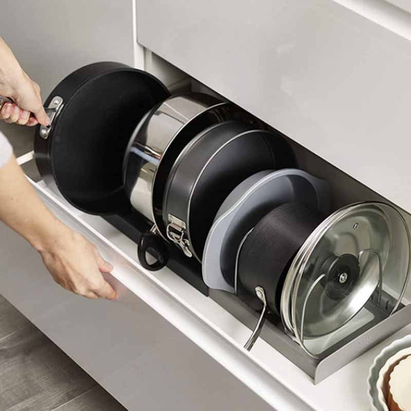 Adjustable Pan Organizer Rack Kitchen Cabinet Storage Holder