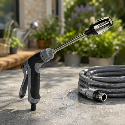 Adjustable Stainless Steel Garden Hose Nozzle with High-Pressure Water Flow and 360° Rotating Jet
