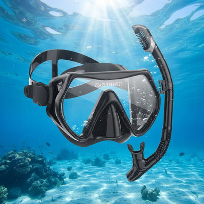 Adult Snorkel Mask Set with Dry Snorkel Adjustable Strap and Panoramic View