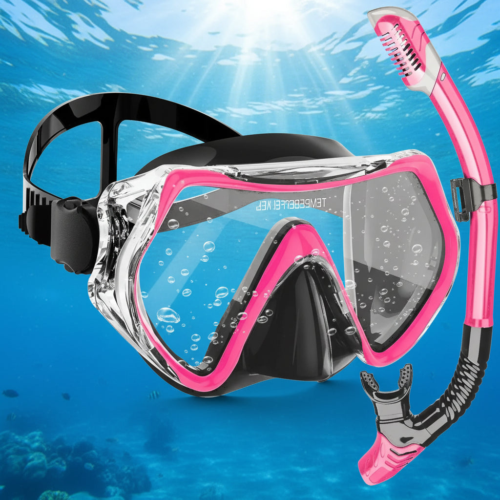 Adult Snorkel Mask Set with Dry Snorkel Adjustable Strap and Panoramic View