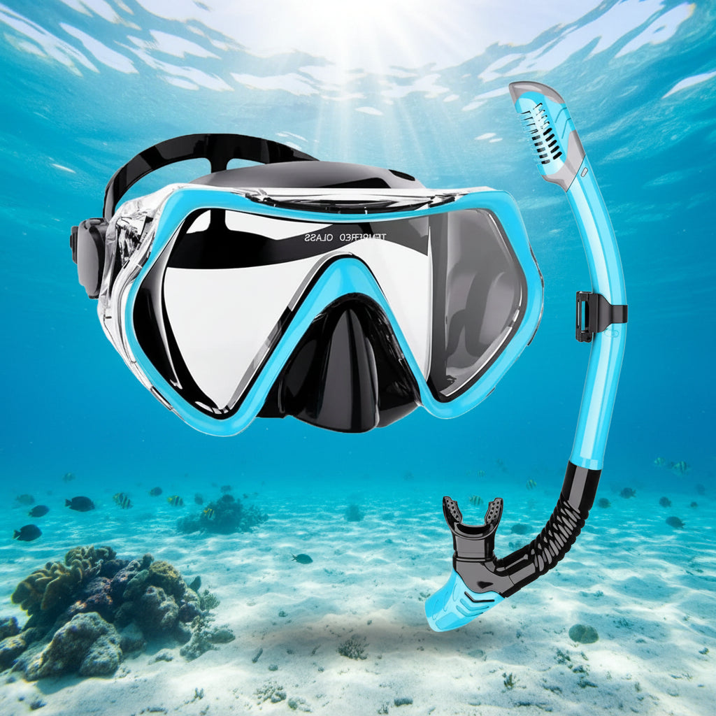 Adult Snorkel Mask Set with Dry Snorkel Adjustable Strap and Panoramic View