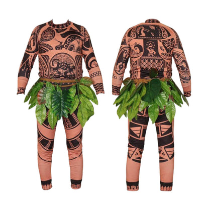 Halloween-cosplaykostume i eventyrstil med tatoveringsprint og muskeldetaljer