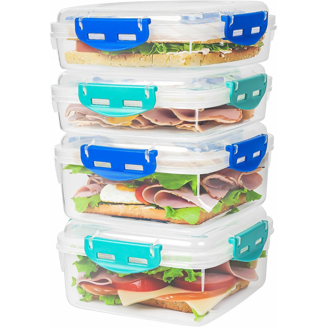 Airtight Lunch Containers 4-Pack BPA-Free Stackable Meal Prep Boxes 1100ml