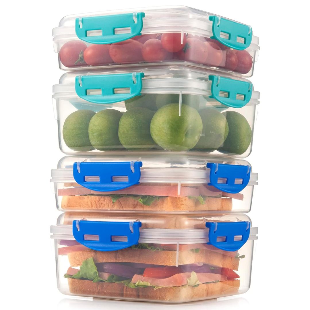 Airtight Lunch Containers 4-Pack BPA-Free Stackable Meal Prep Boxes 1100ml