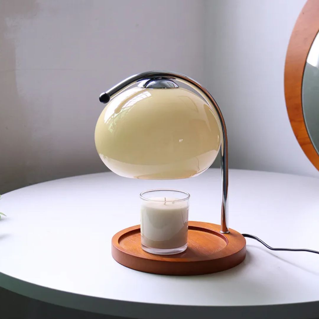 Alyssa Retro Glass Table Lamp with Candle Warmer Design
