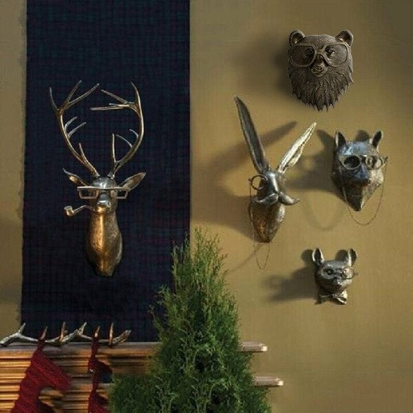 Animal Head Wall Decor Resin Hand Painted Figurines Home Wall Art
