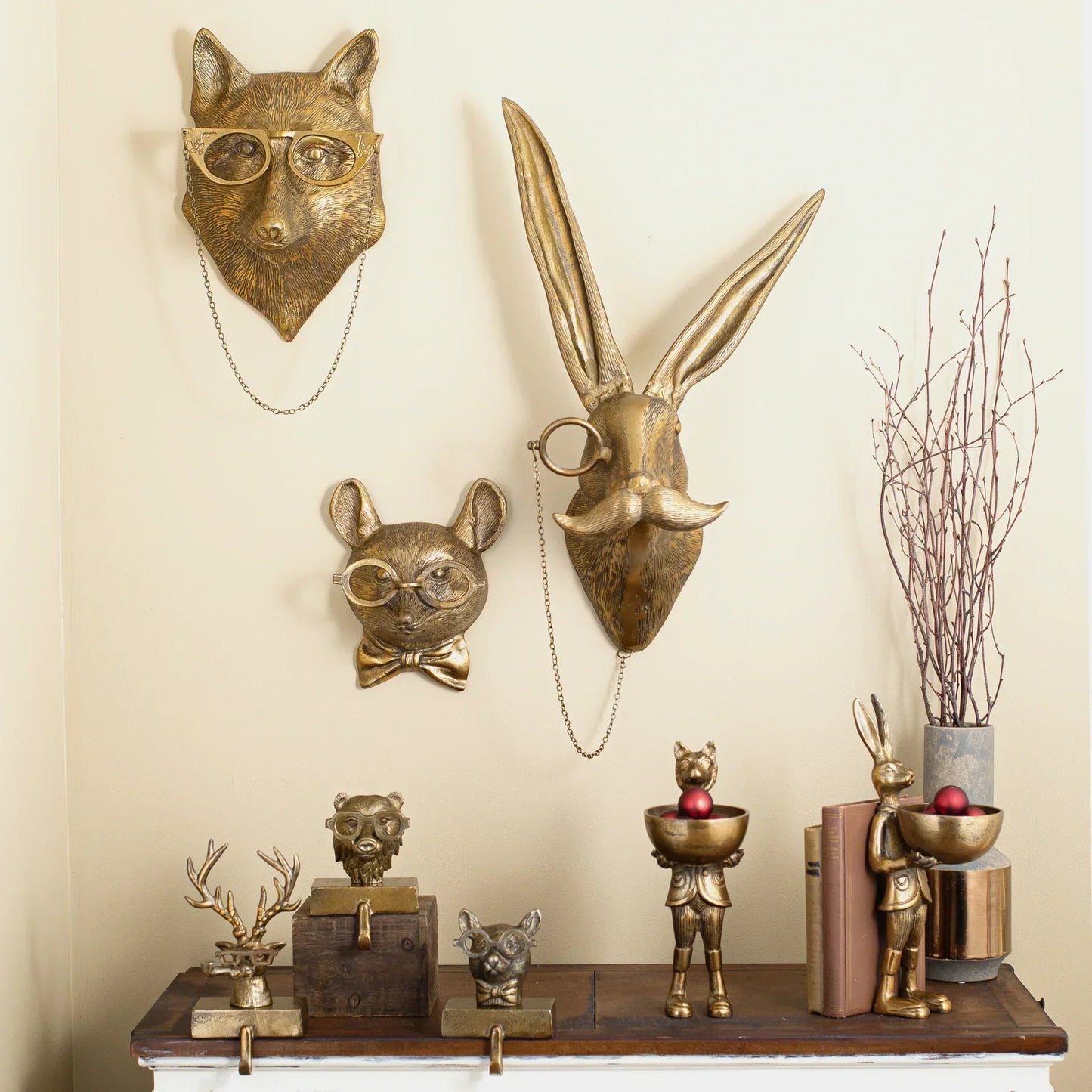 Animal Head Wall Decor Resin Hand Painted Figurines Home Wall Art