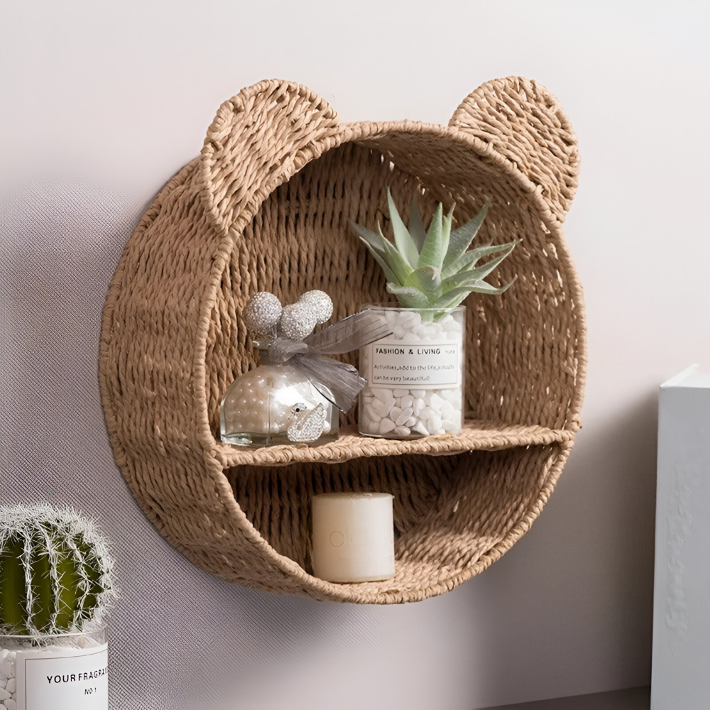 Animal Shape Rattan Wall Shelf Handmade Decorative Storage Display Rack