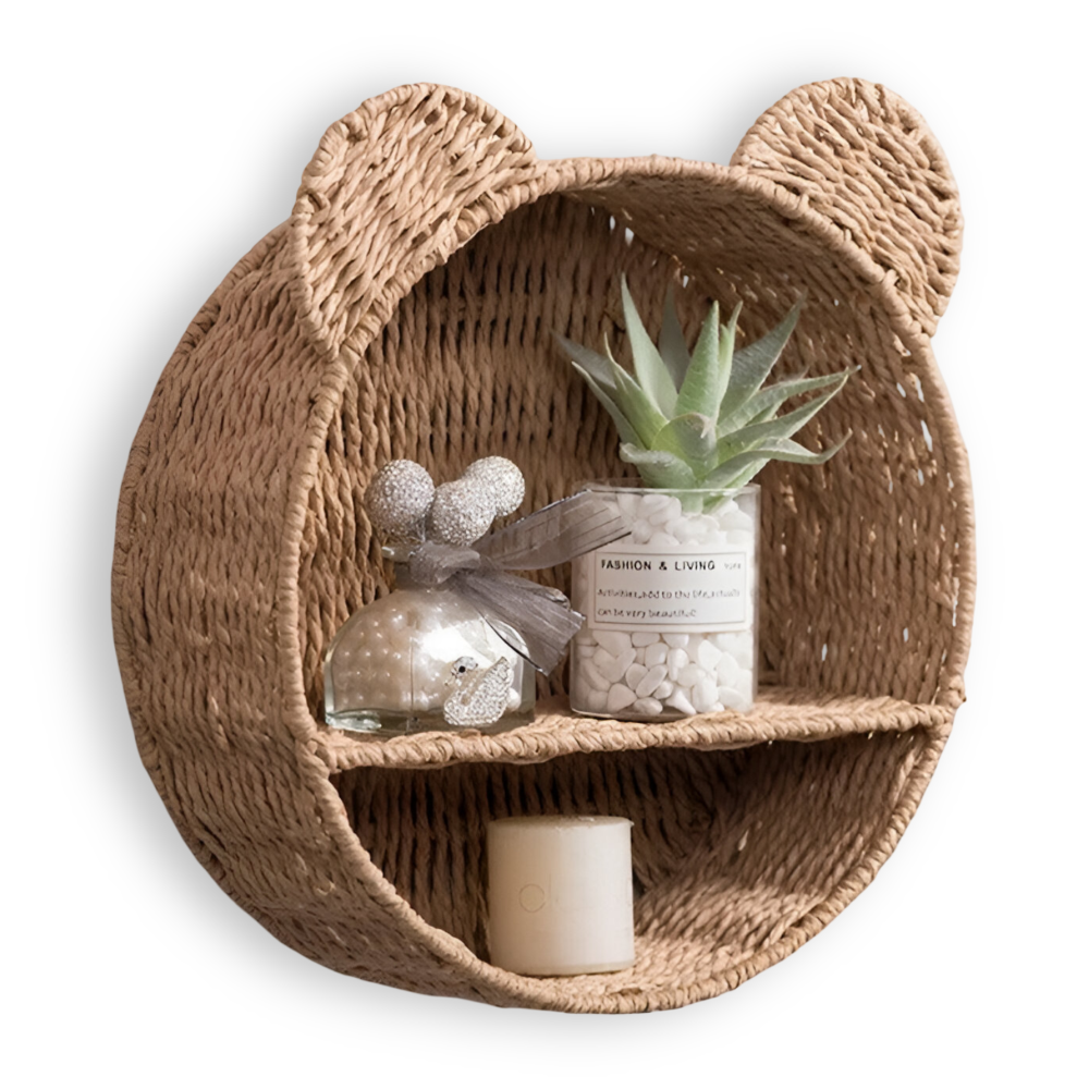 Animal Shape Rattan Wall Shelf Handmade Decorative Storage Display Rack