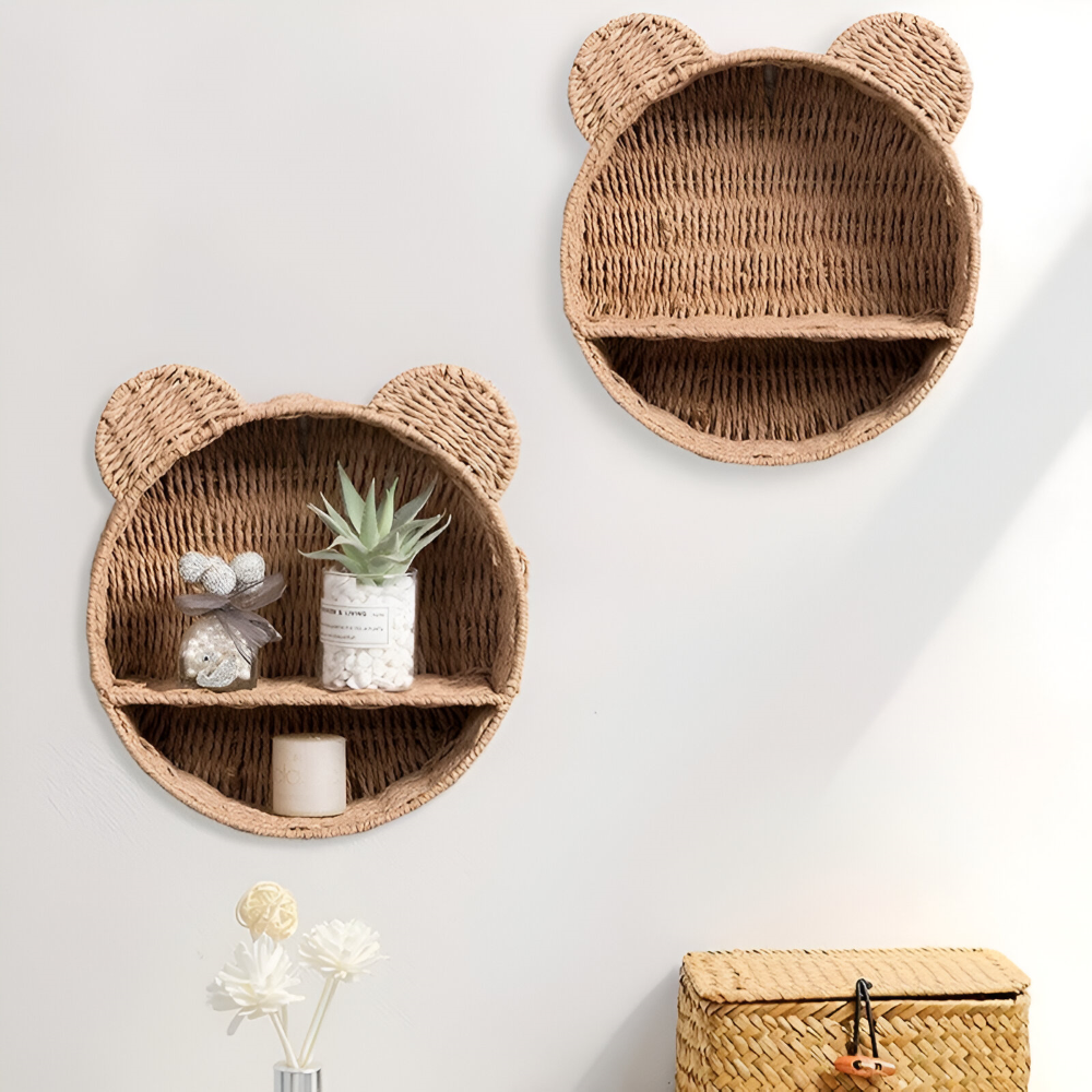 Animal Shape Rattan Wall Shelf Handmade Decorative Storage Display Rack