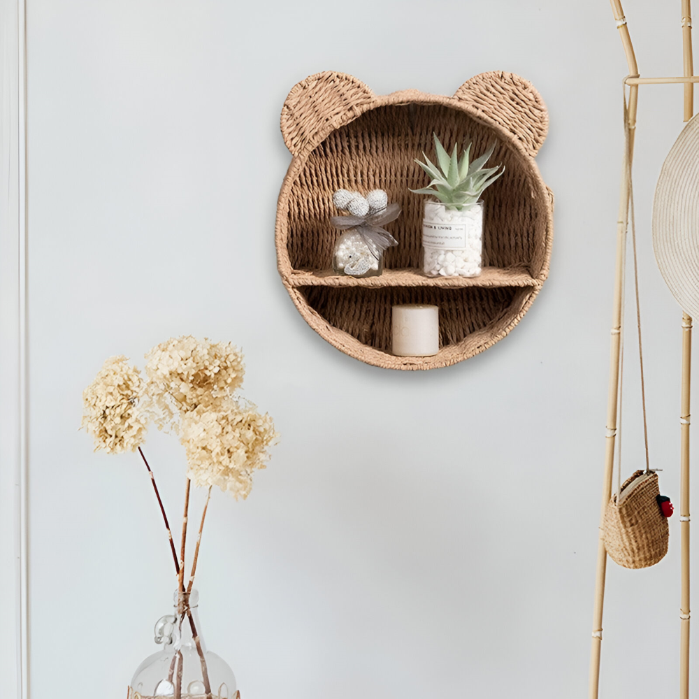 Animal Shape Rattan Wall Shelf Handmade Decorative Storage Display Rack