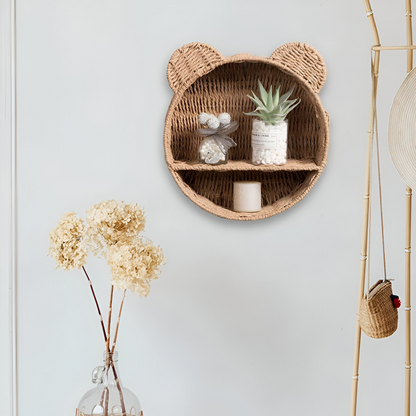 Animal Shape Rattan Wall Shelf Handmade Decorative Storage Display Rack