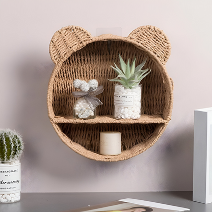 Animal Shape Rattan Wall Shelf Handmade Decorative Storage Display Rack