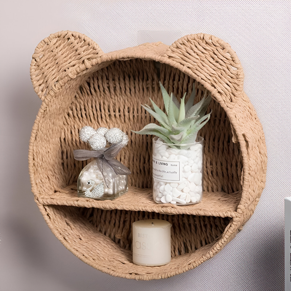 Animal Shape Rattan Wall Shelf Handmade Decorative Storage Display Rack