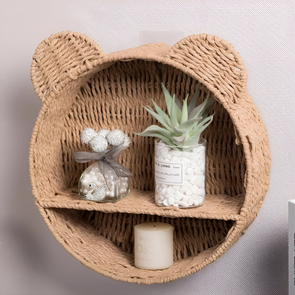 Animal Shape Rattan Wall Shelf Handmade Decorative Storage Display Rack