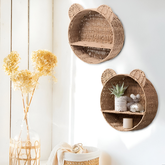 Animal Shape Rattan Wall Shelf Handmade Decorative Storage Display Rack