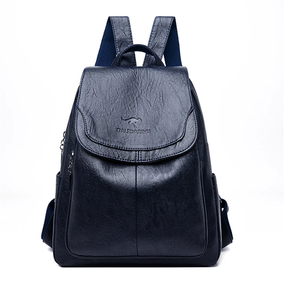 Anti Theft Leather Backpack Womens Secure Travel School Bag
