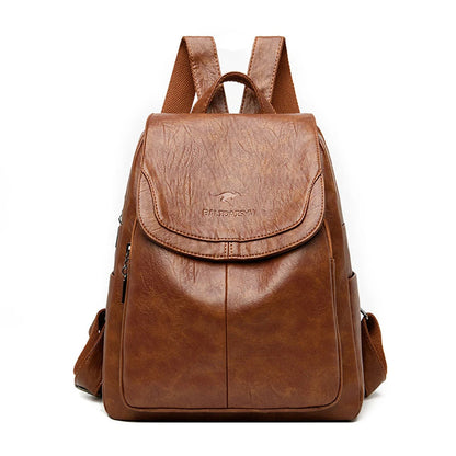 Anti Theft Leather Backpack Womens Secure Travel School Bag