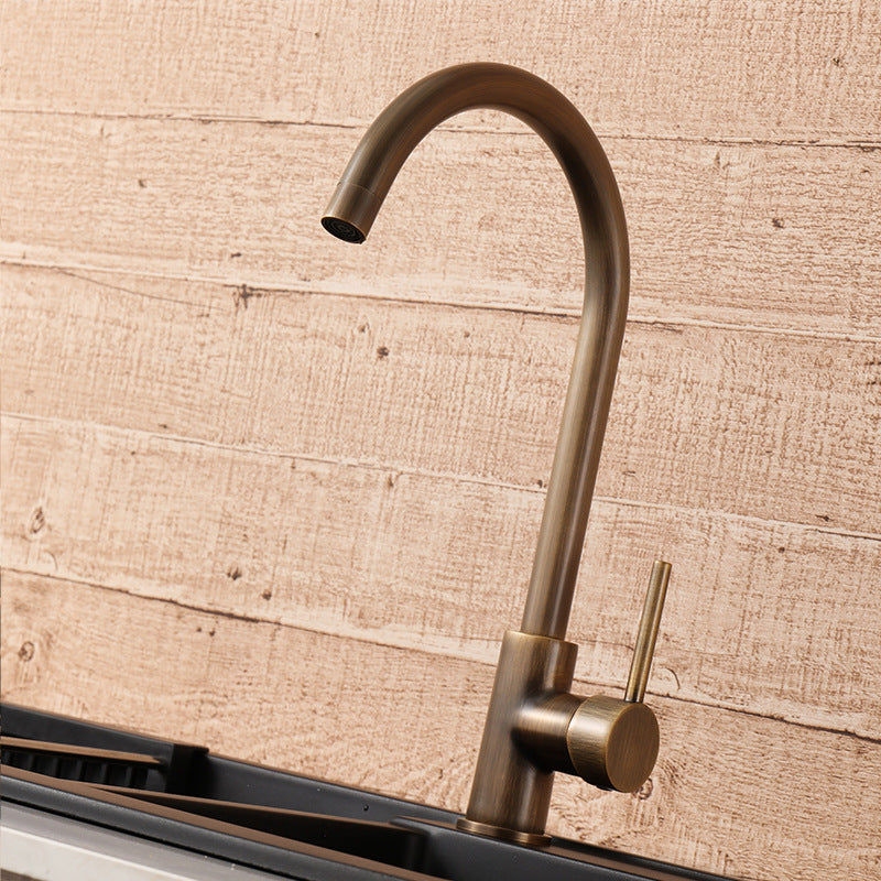 Antique Brass Kitchen Faucet Single Handle Swivel Tap