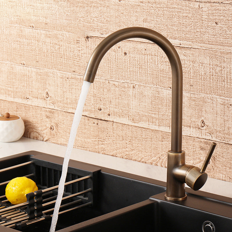 Antique Brass Kitchen Faucet Single Handle Swivel Tap