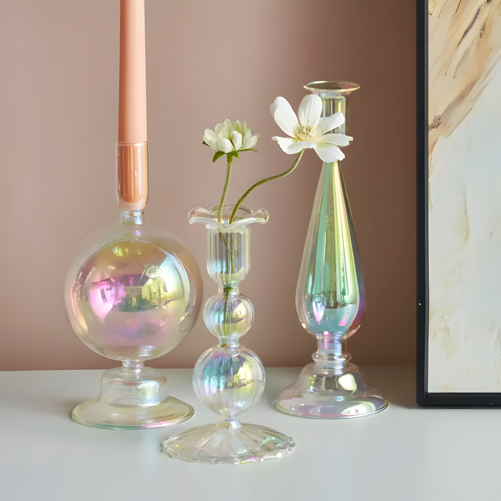 Art Glass Candle Holder Colourful Decorative Vase Ornament