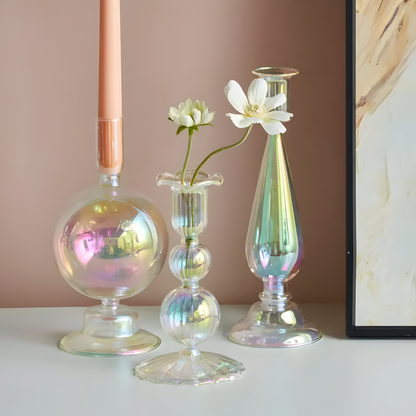Art Glass Candle Holder Colourful Decorative Vase Ornament