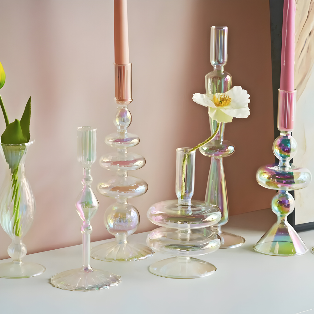 Art Glass Candle Holder Colourful Decorative Vase Ornament