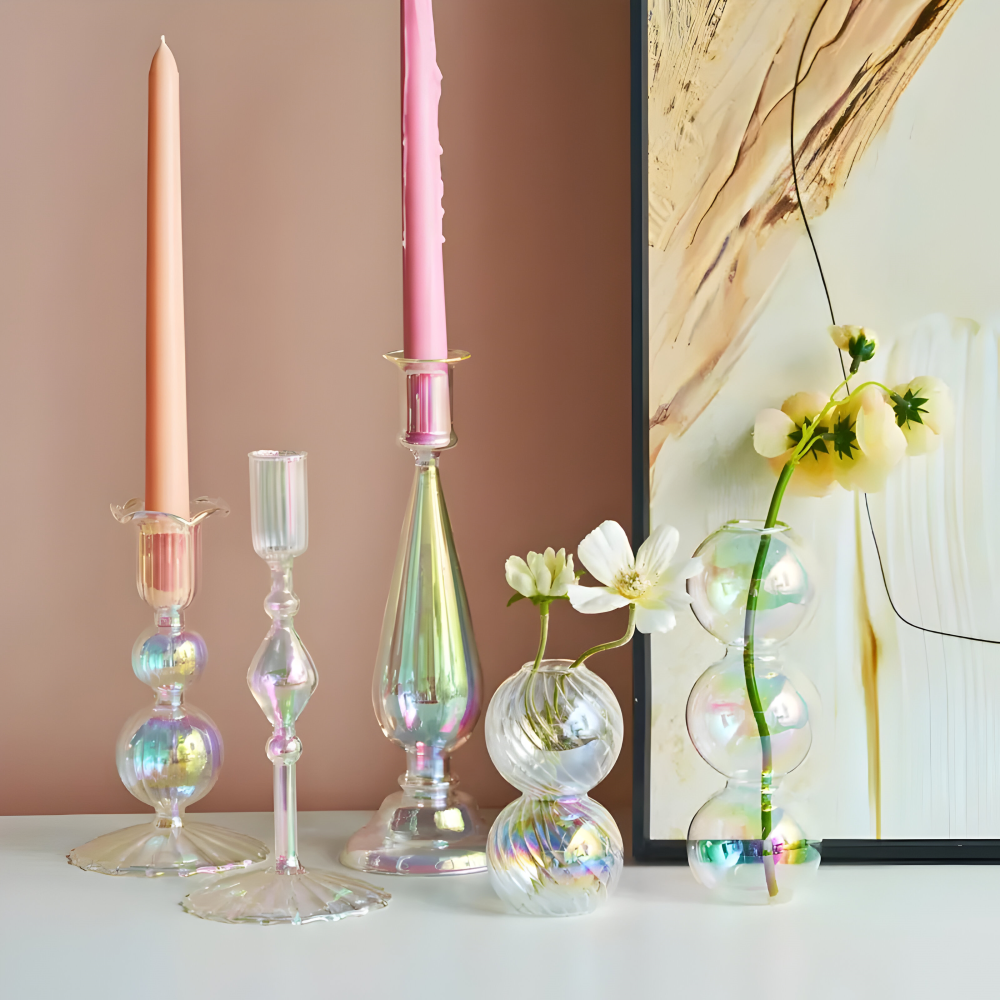 Art Glass Candle Holder Colourful Decorative Vase Ornament