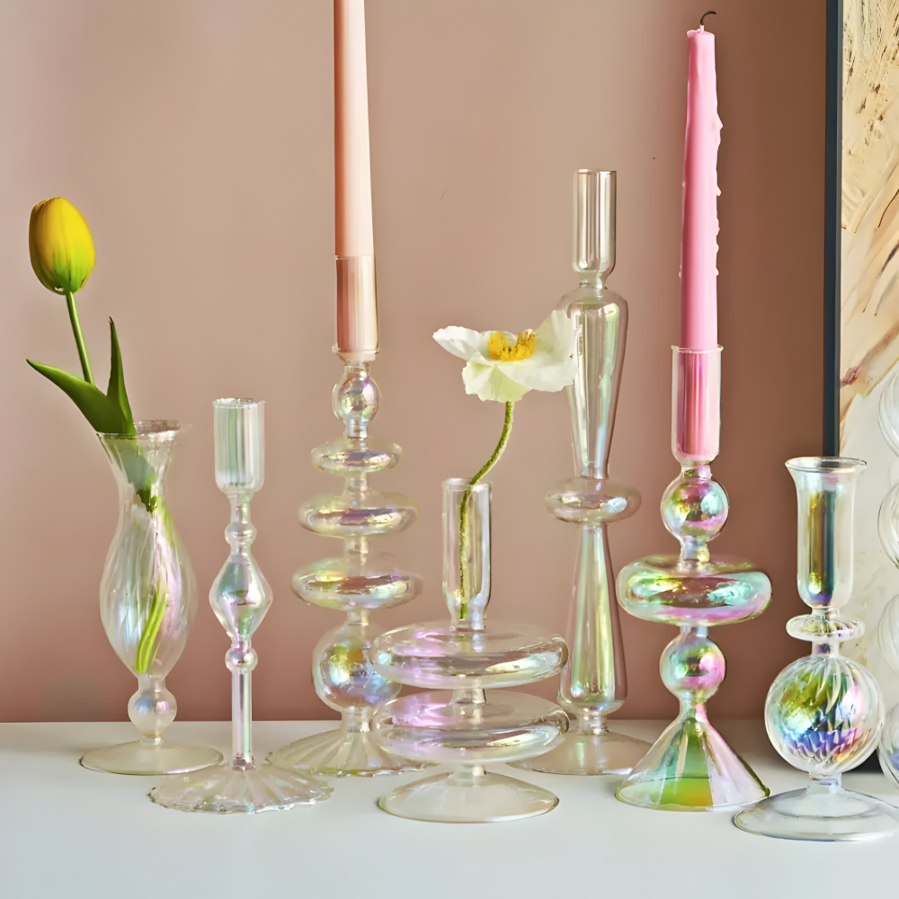 Art Glass Candle Holder Colourful Decorative Vase Ornament
