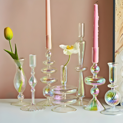 Art Glass Candle Holder Colourful Decorative Vase Ornament