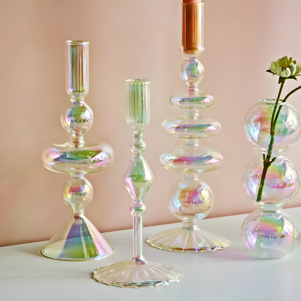 Art Glass Candle Holder Colourful Decorative Vase Ornament