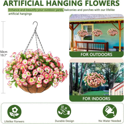 Artificial Silk Flower Hanging Basket for Indoor Outdoor Home Decor