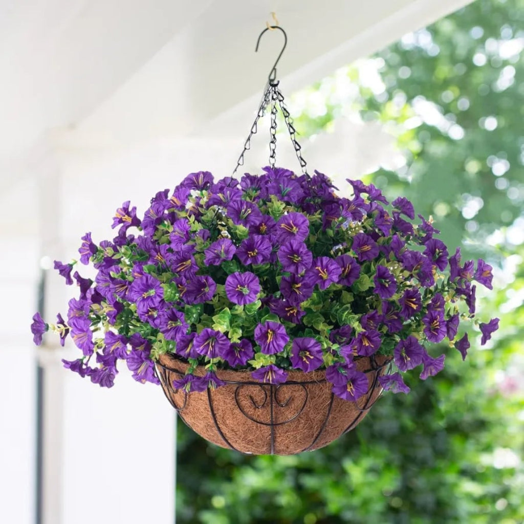 Artificial Silk Flower Hanging Basket for Indoor Outdoor Home Decor
