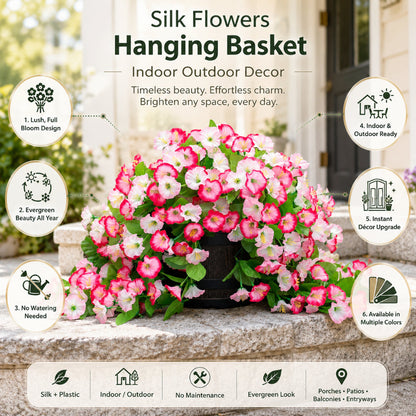 Artificial Silk Flower Hanging Basket for Indoor Outdoor Home Decor
