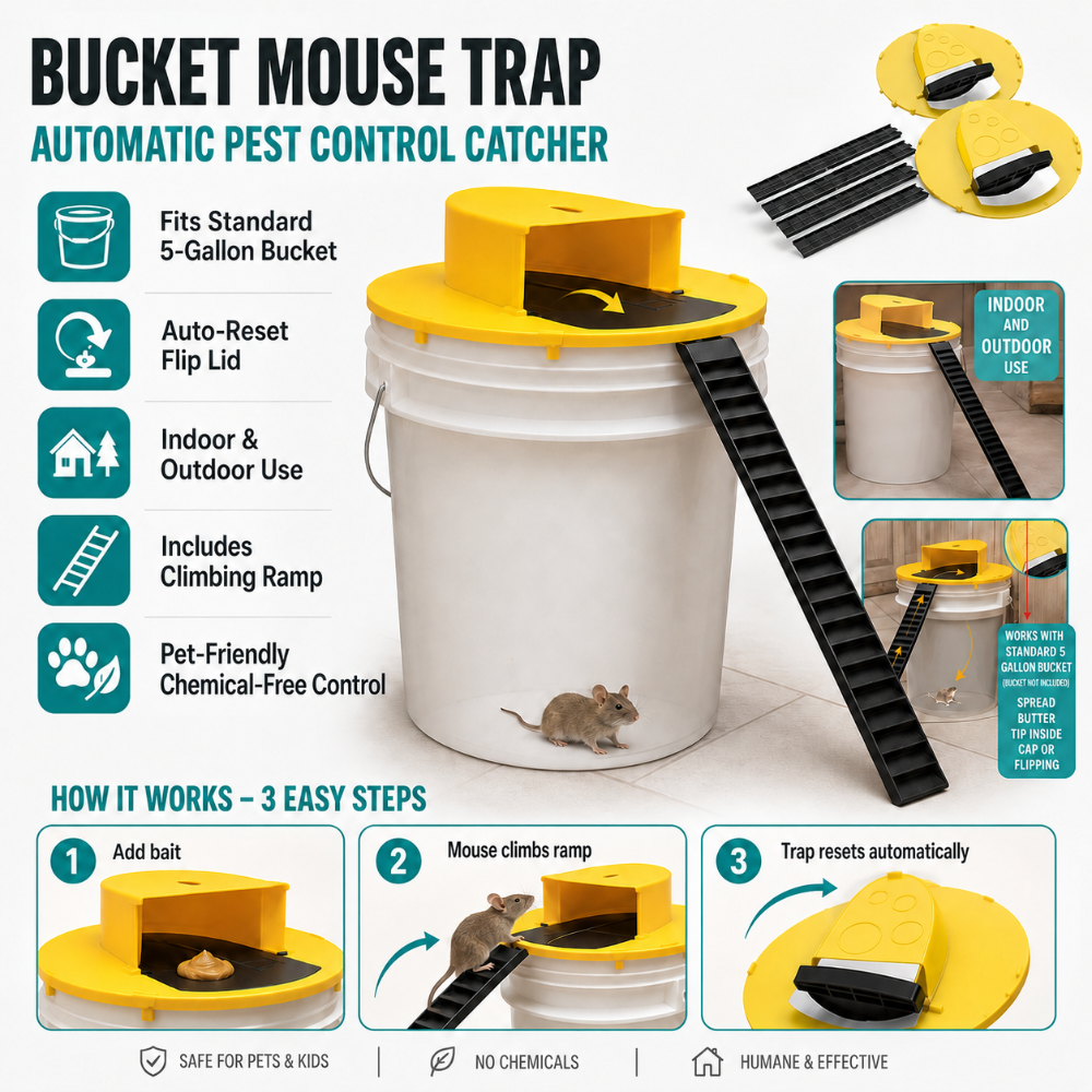 Automatic Bucket Mouse Trap Lid 4 Pack for Rodent Control