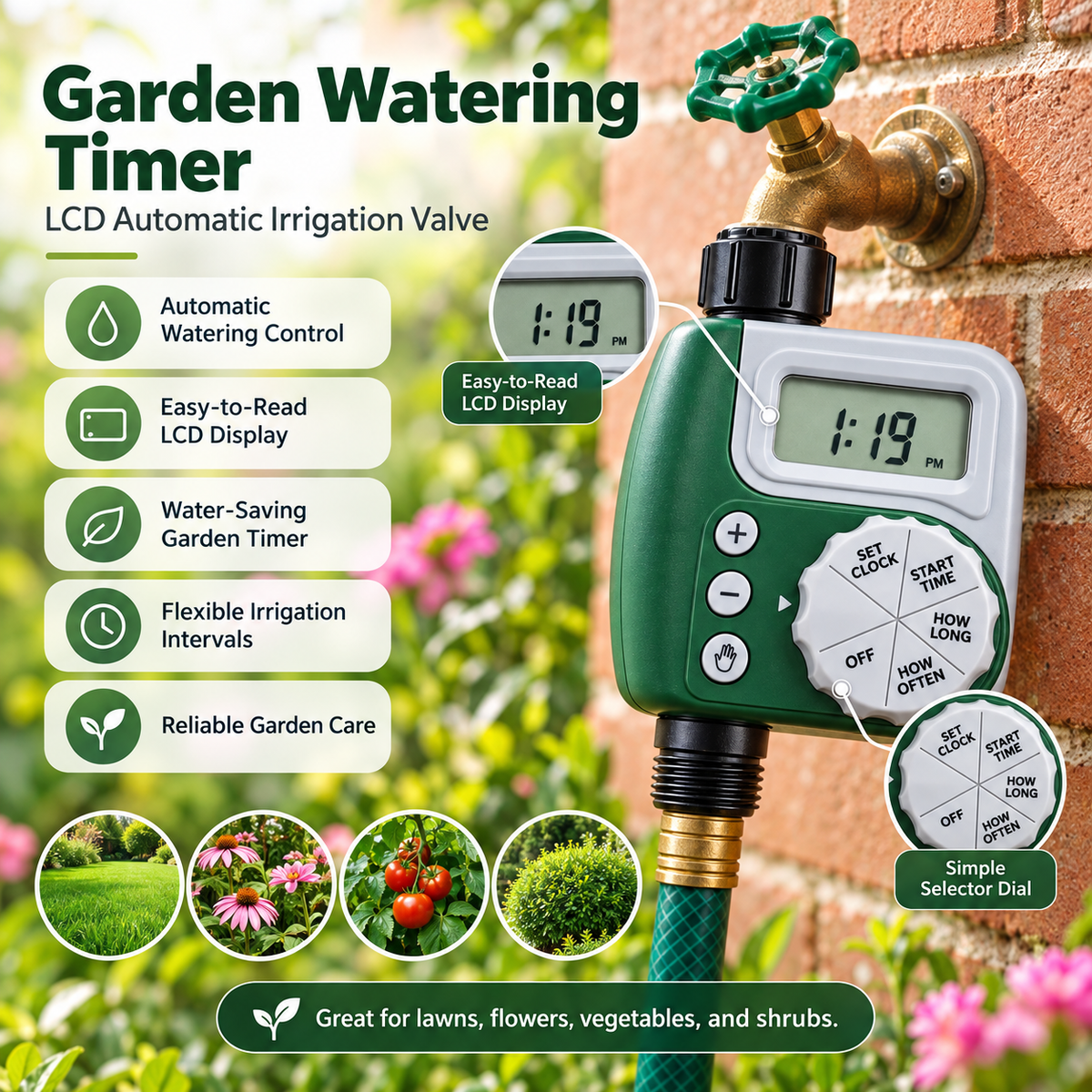 Automatic Garden Watering Timer with LCD Irrigation Valve