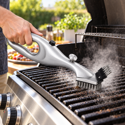 BBQ Steam Cleaning Brush with Easy-Grip Handle and Fillable Water Canister