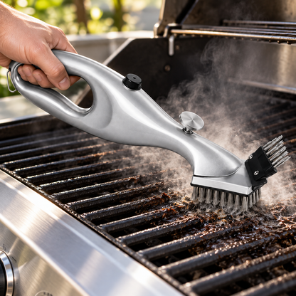 BBQ Steam Cleaning Brush with Easy-Grip Handle and Fillable Water Canister