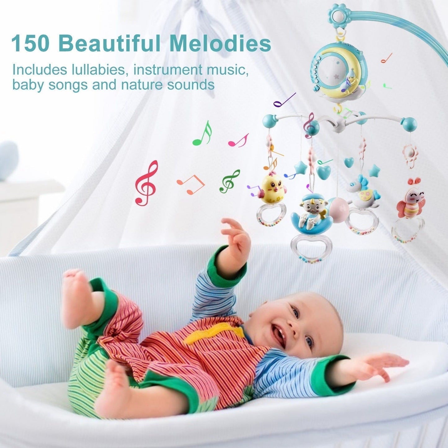 Baby Crib Mobile Musical Rotating Toys Remote Control Nursery Mobile