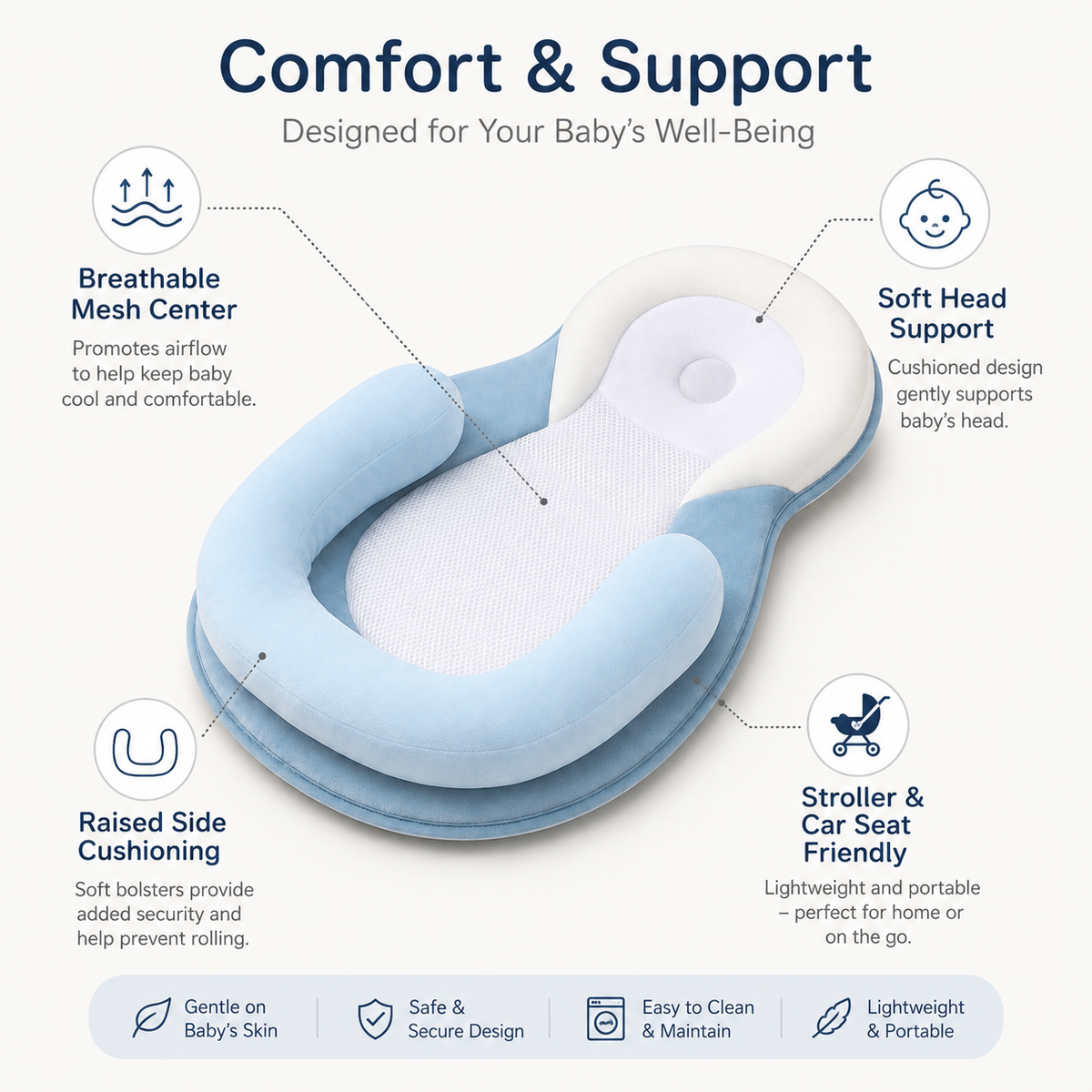 Baby Head and Neck Support Pillow for Stroller and Car Seat