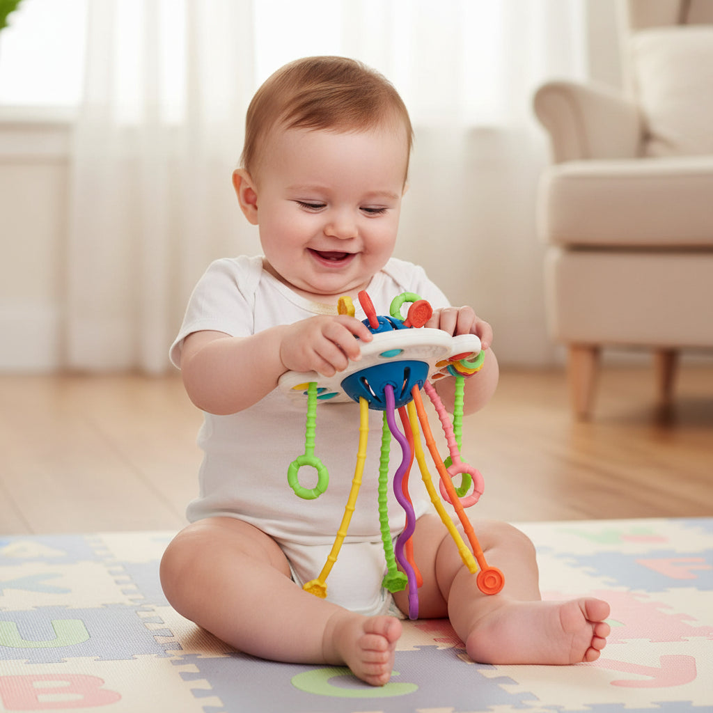 Baby Sensory Activity Toy with Textured Cords and Teething Features