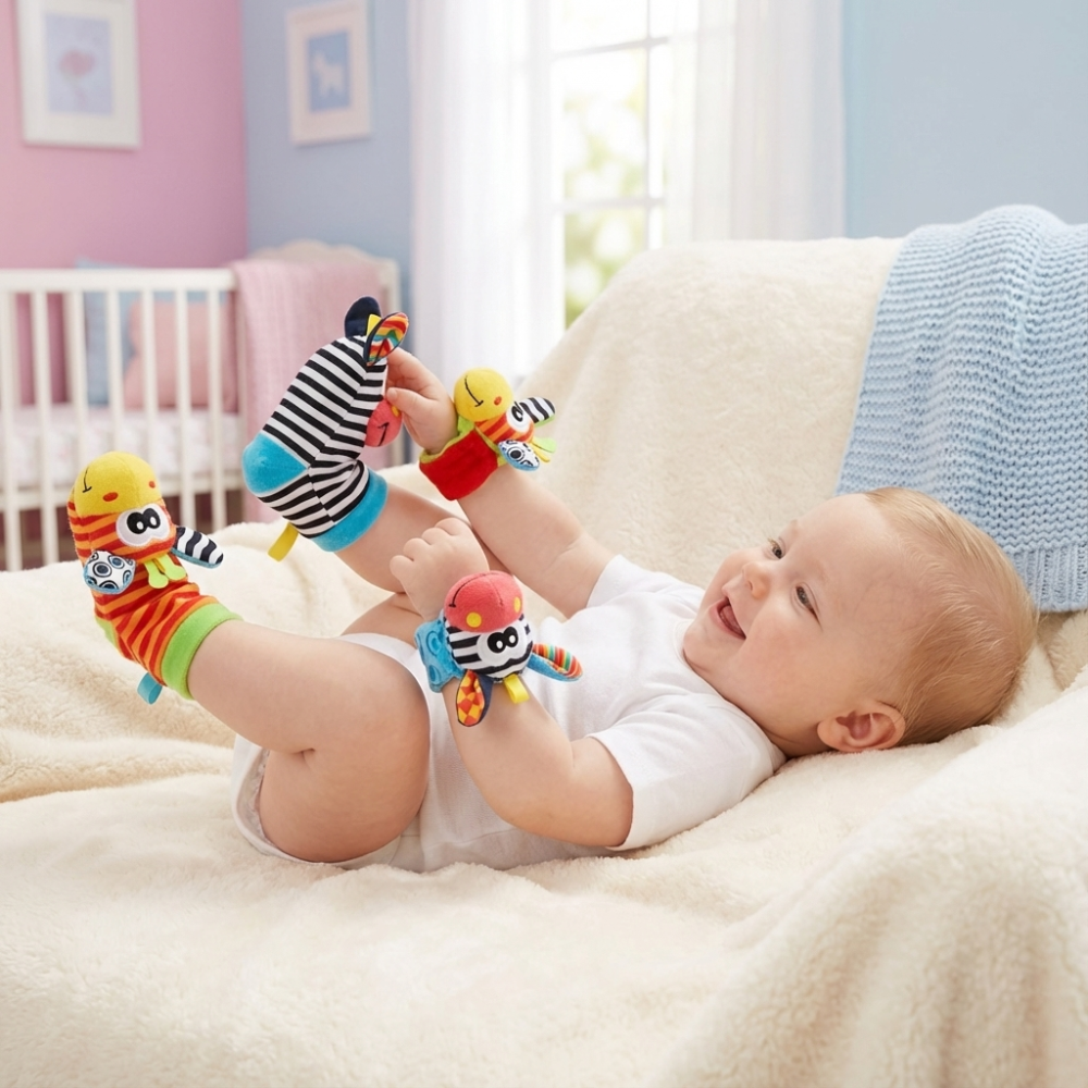 Baby Sensory Rattle Socks and Wrist Bracelet Set